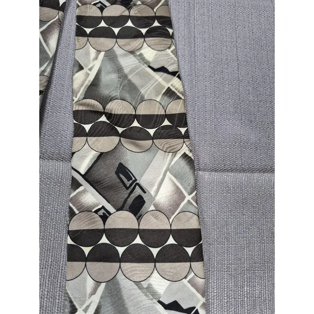 Geometric Abstract Circle Print Tie Mens Gray Classic Pointed Necktie One Size